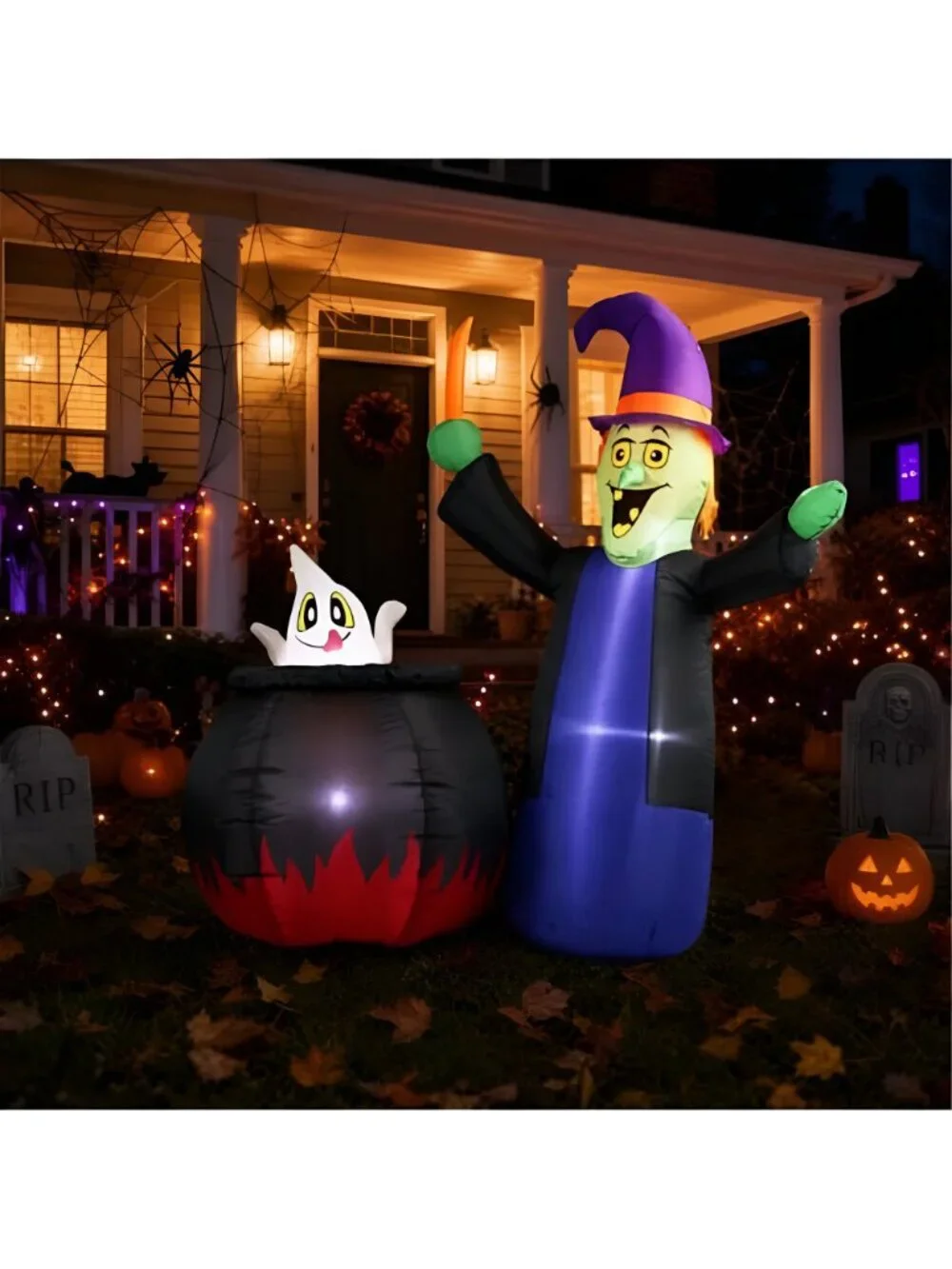 5 FT Pop Up and Down Halloween Inflatable Witch and Cauldron Outdoor Decor